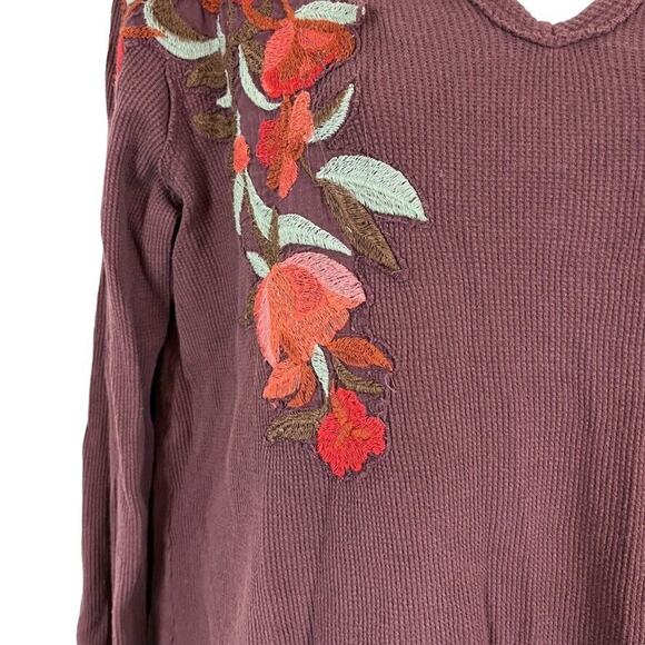 Soft Surroundings Womens Waffle Knit Embroidered Floral V-Neck Long Sleeve Top S - Picture 15 of 16